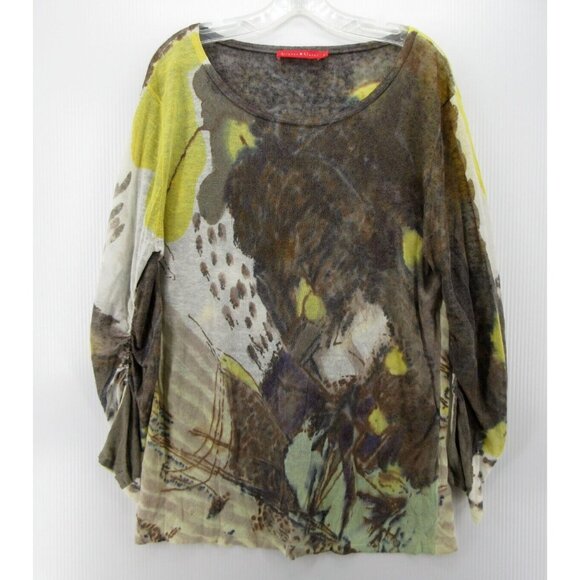 Krimson Klover Sweaters - Krimson Klover Sweater Large Linen Pullover Abstract Ruched Sleeve